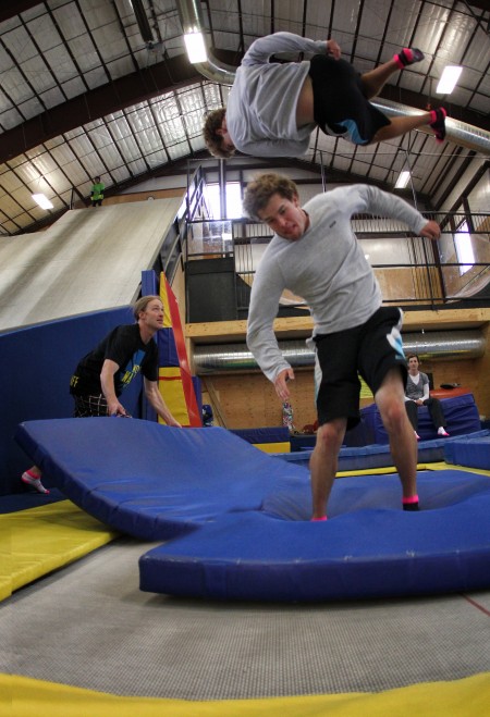 Trampolines: often more dangerous than actual snowboarding. Fortunately, the staff at Woodward at Copper is attentive to the pads. | Photo: Tripp Fay