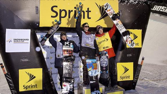 The 2013 men's Copper Grand Prix halfpipe podium: L-R Ben Ferguson, Taylor Gold, Greg Bretz | P: US Snowboarding