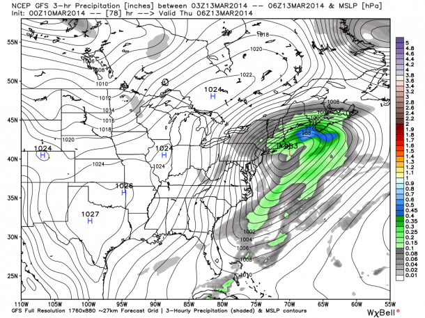 the GFS model for 1 a.m. on Thursday | Graphic courtesy of Open Snow