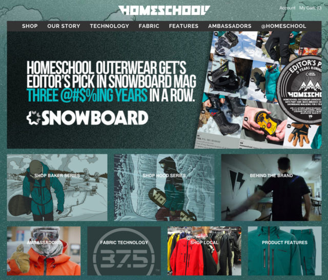 Homeschool Snowboarding Website Screenshot