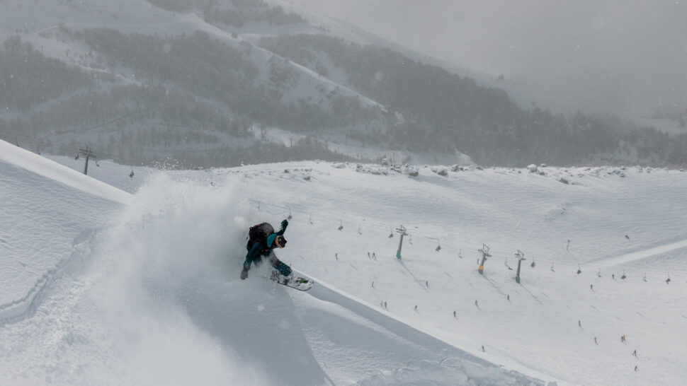 Madison Blackley snowboarding in Argentina.
